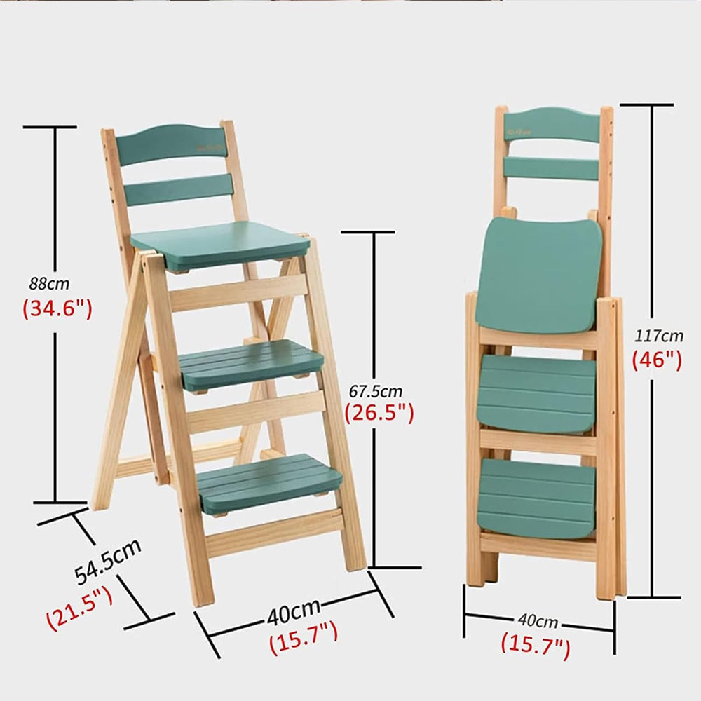 Height Foldable Stool Tall Stool,Solid wood Folding Bar Stool 3 Step Indoor L...