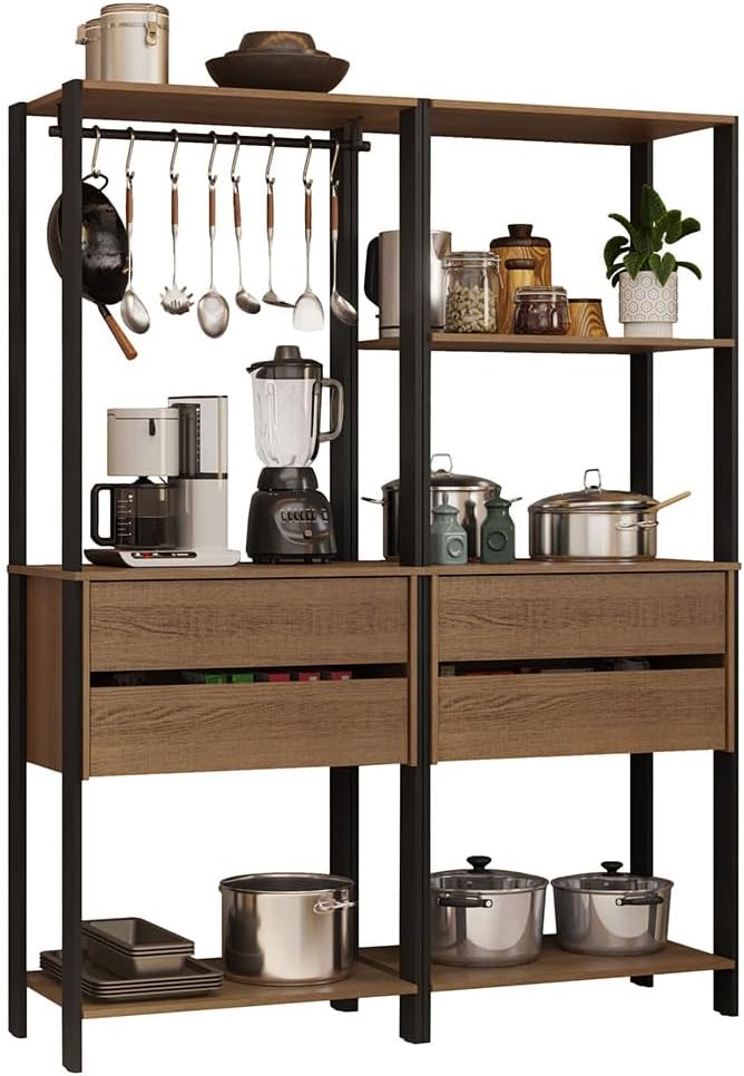 Madesa Kitchen Pantry Storage Rack with 4 Drawers, 5 Shelves and Hanging Spac...
