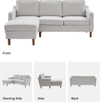 Kingfun 88" L-Shape Sofa, Chenille Sectional Couch, Mid Century Modern Couches with Solid Wood Frame for Living Room & Bedroom, Silver Gray