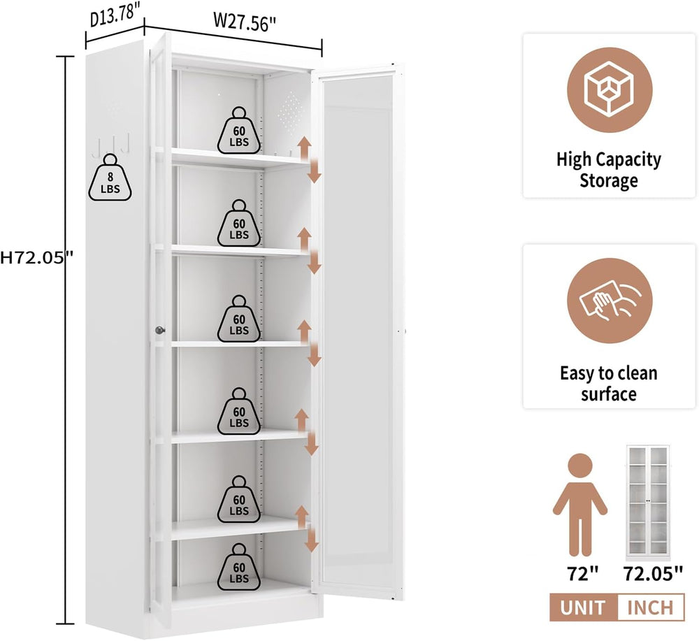 Metal Kitchen Pantry Cabinet, 72" Tall Food Pantry Cabinets with 5 Adjus...