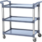 3-Tier Heavy Duty Utility Cart with Wheels, 43" Lx 21" W x 38" H, Durable Rolling Cart for Restaurant, Office, Kitchen, and Warehouse Use, Lockable 360° Swivel Casters Service Cart, Grey