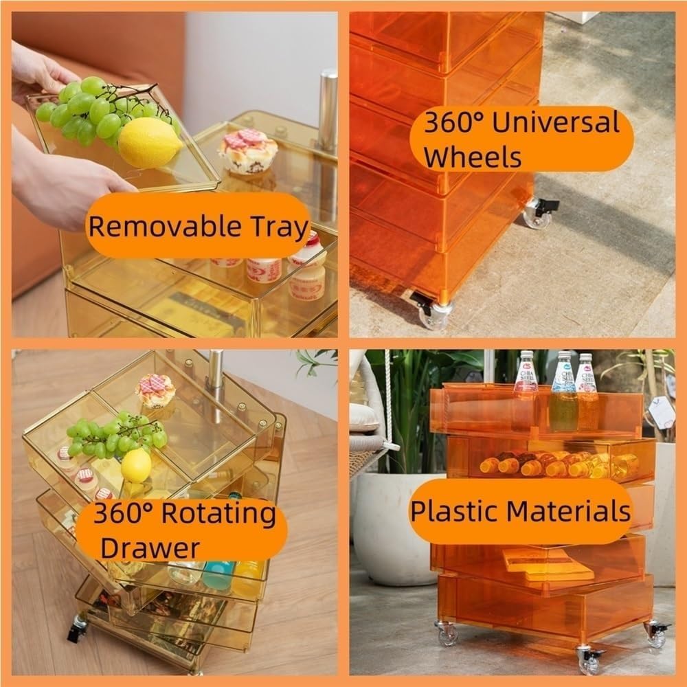 End Table with Storage and Wheels Plastic Side Cabinet Storage Cart Bedside T...