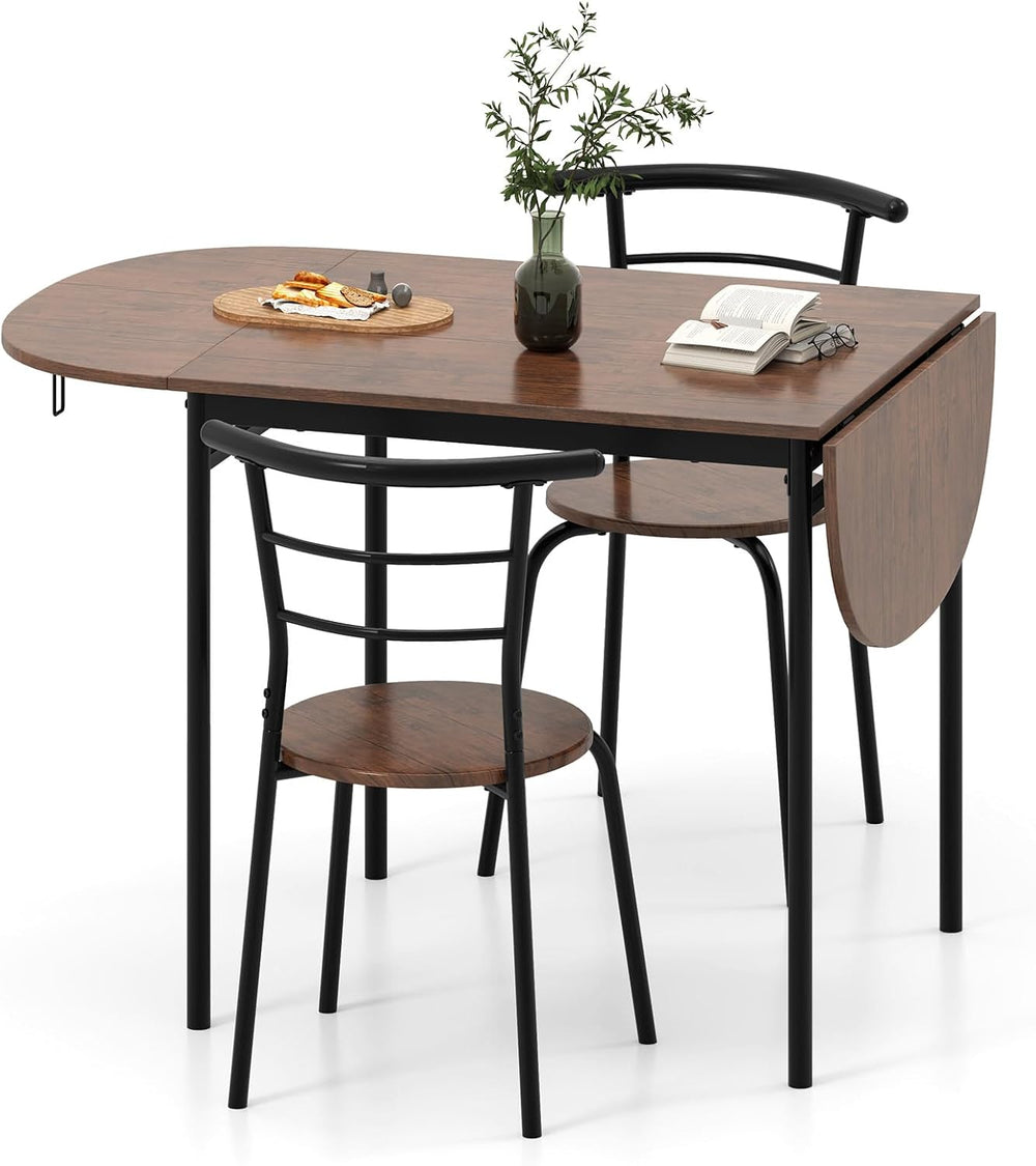 GOFLAME 3-Piece Drop Leaf Dining Table Set, Extendable Kitchen Breakfast Tabl...