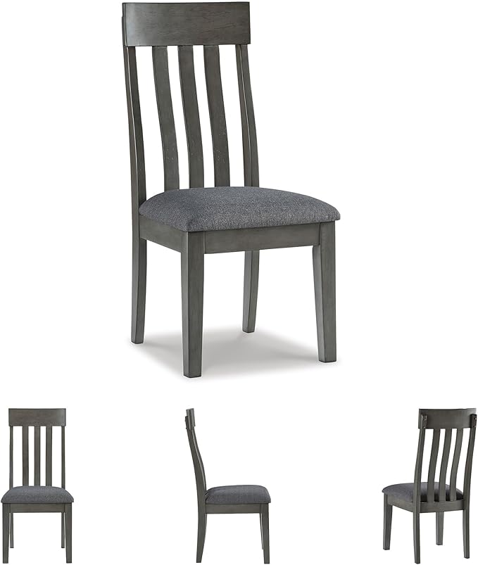 Signature Design by Ashley Hallanden Contemporary Dining Upholstered Side Chair, Set of 2, Armless, Comb Back Design, Wood Frame, Gray