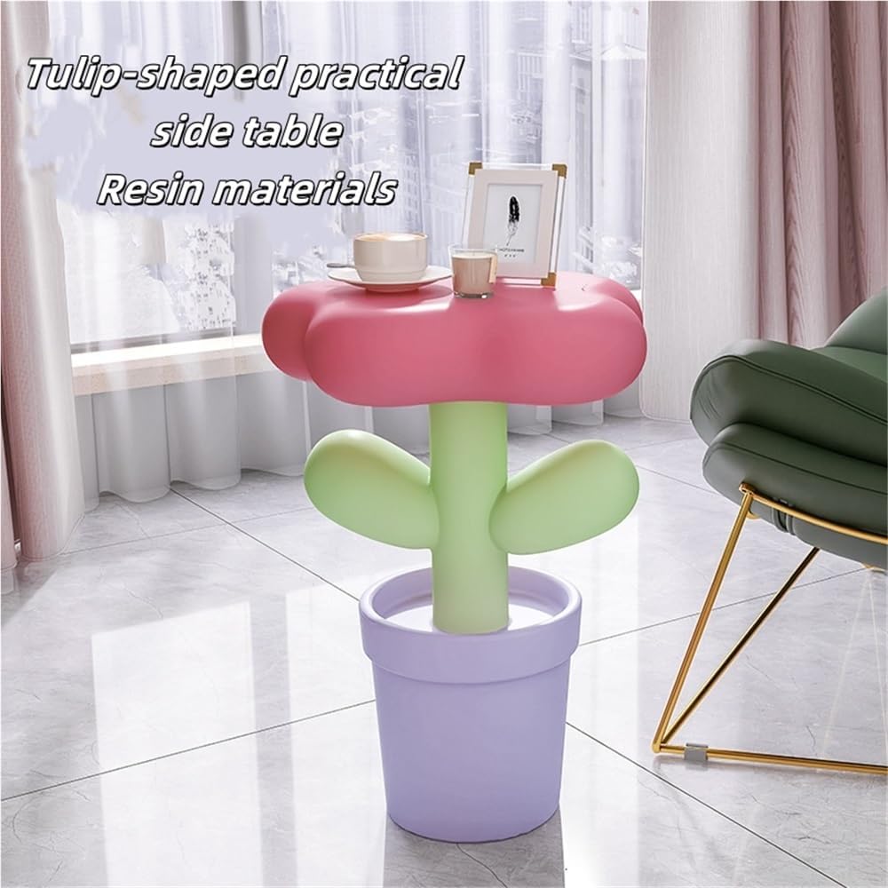 Resin Flower-Shaped Side Table, Distinctive End Table for Apartment Decor, Fu...