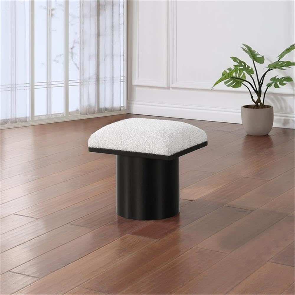 MAKLAINE Cream Boucle Fabric Bench/Stool, 15.5" W x 18" D x 17.5&qu...