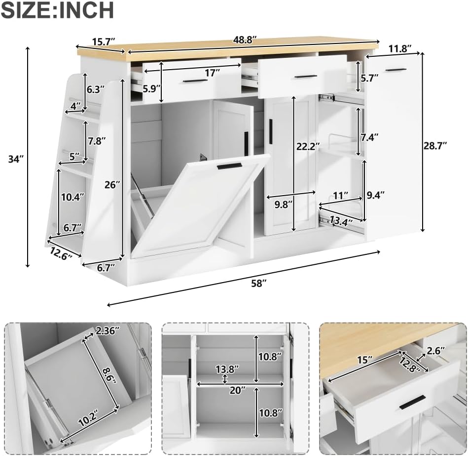 Multi-Functional Kitchen Sideboard & Storage Cabinet with Sliding Doors, ...