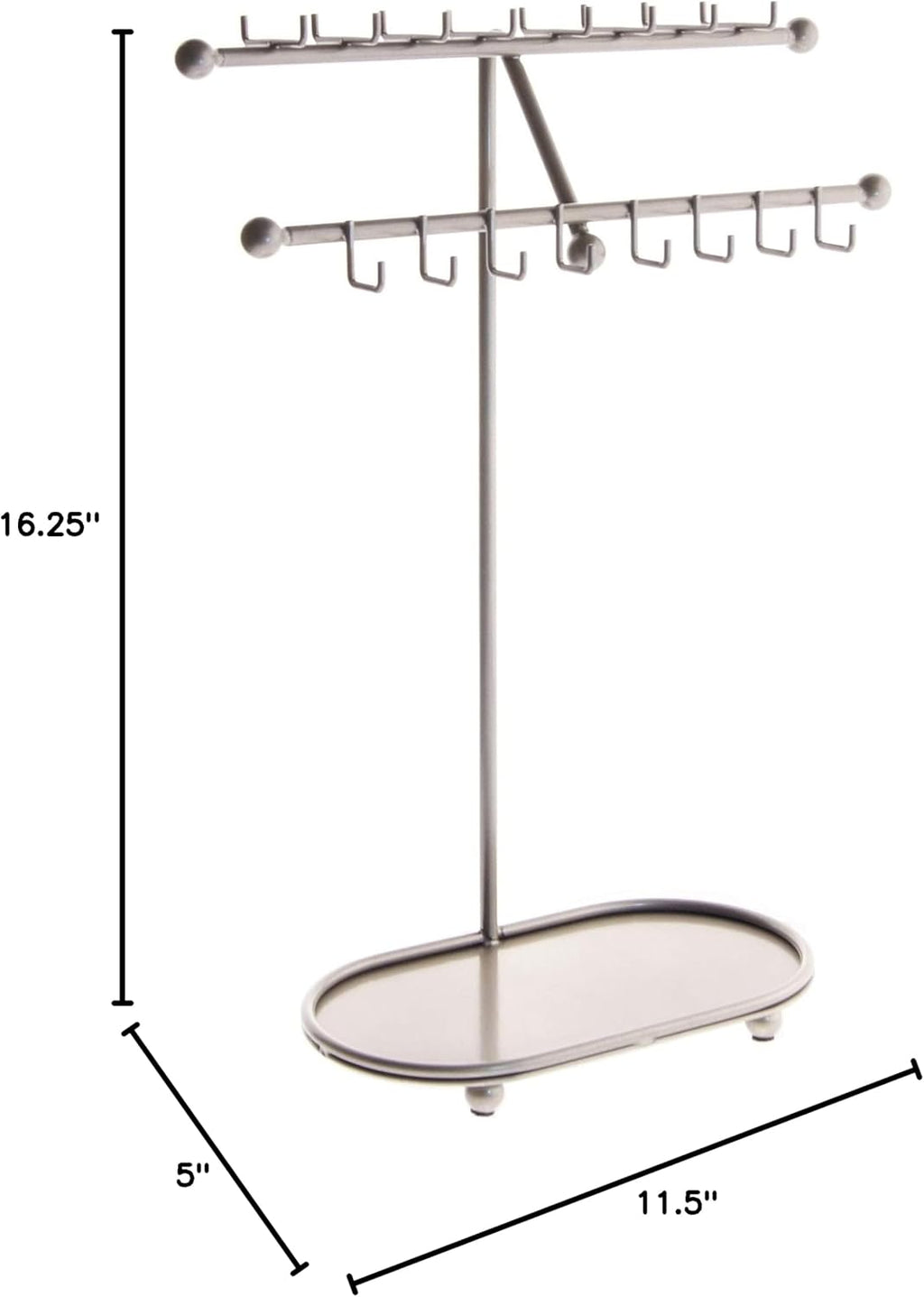 Angelynn's Sturdy Extra Long Necklace Holder Organizer Tall Tabletop Pendant Display Stand, Freestanding Large Capacity Jewelry Tree, Sharisa Satin Nickel Silver 11 3/4" Wide x 16 1/2" Tall