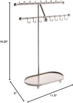 Angelynn's Sturdy Extra Long Necklace Holder Organizer Tall Tabletop Pendant Display Stand, Freestanding Large Capacity Jewelry Tree, Sharisa Satin Nickel Silver 11 3/4" Wide x 16 1/2" Tall