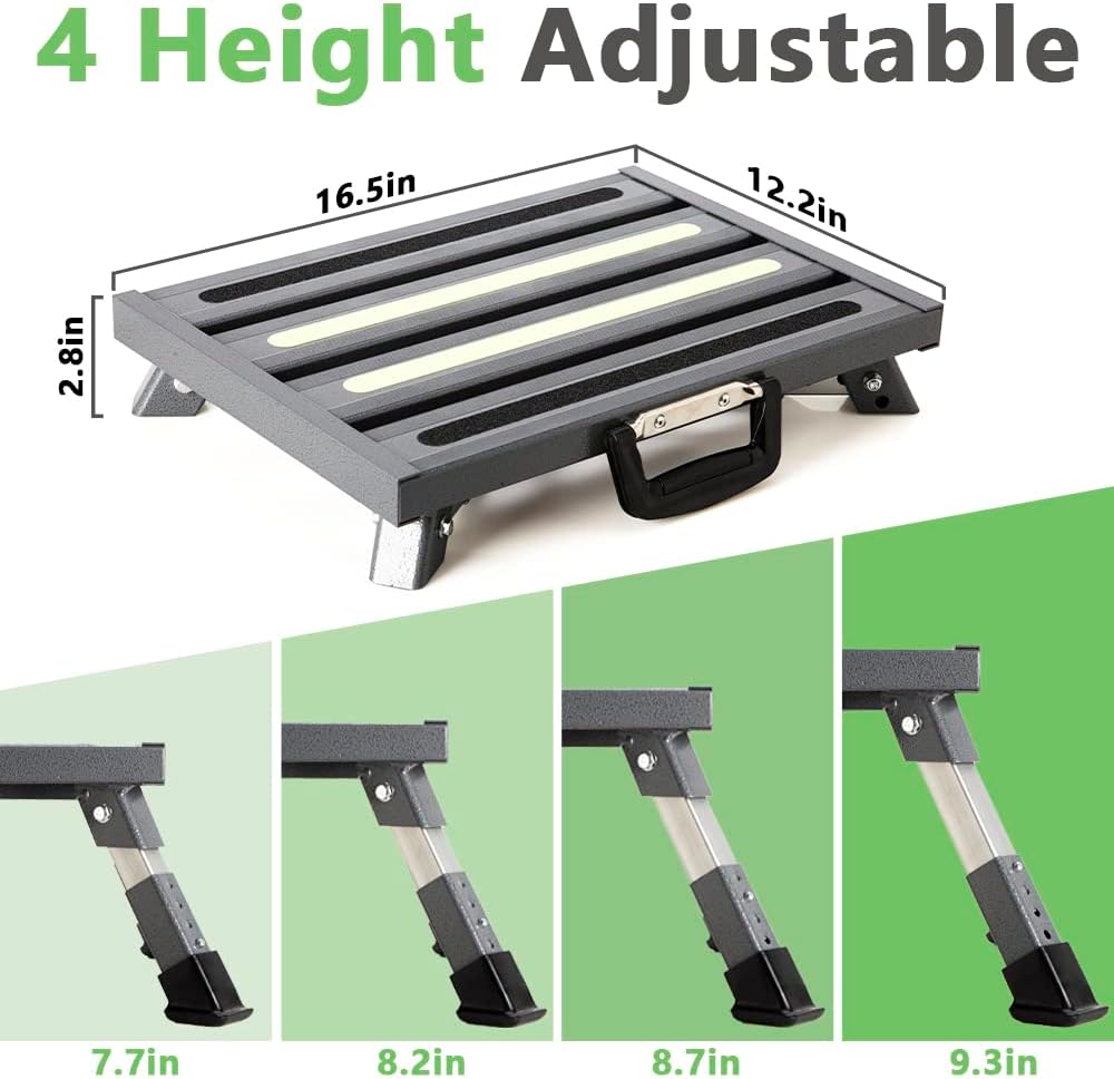 Aluminum RV Step Stool, 4-Level Adjustable Folding, Gray