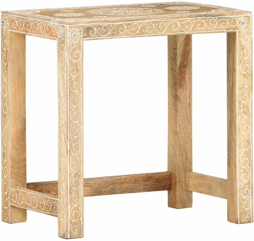2 Piece Side Table Set Solid Mango Wood Hand-Painted Nesting Tables for Livin...