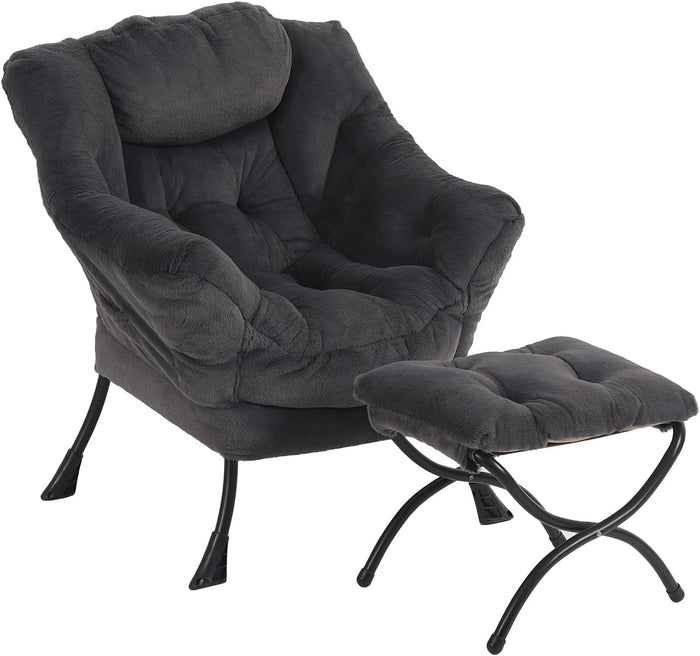 Furlide Lazy Chair with Ottoman, Soft Comfy Chair for Bedroom, Navy