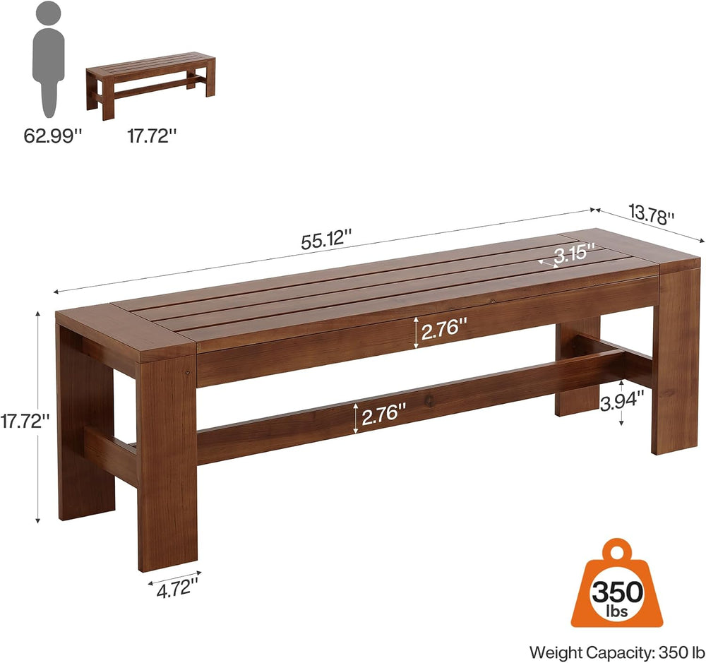 55'' Solid Wood Dining Bench, Farmhouse Kitchen Table Bench for Dinin...