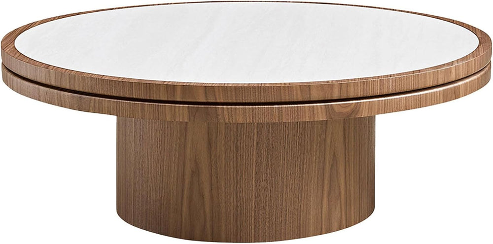 35.43 Inch Round Sintered Stone Side Table, No Assembly MDF Coffee Table with...