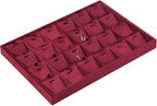 Velvet Necklace Display Tray, Stackable 24 Grid Insert Pendant Necklaces Storage Holder Plate, Jewelry Retail Countertop Organizer (Red)