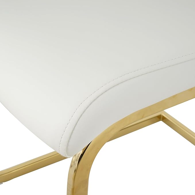 Goujxcy Dining Chairs Set of 2, Modern High Back Kitchen Chairs with Metal Legs and Faux Leather Padded Seat Upholstered Dining Chairs for Dining & Kitchen,Living Room (White&Gold, Set of 2)