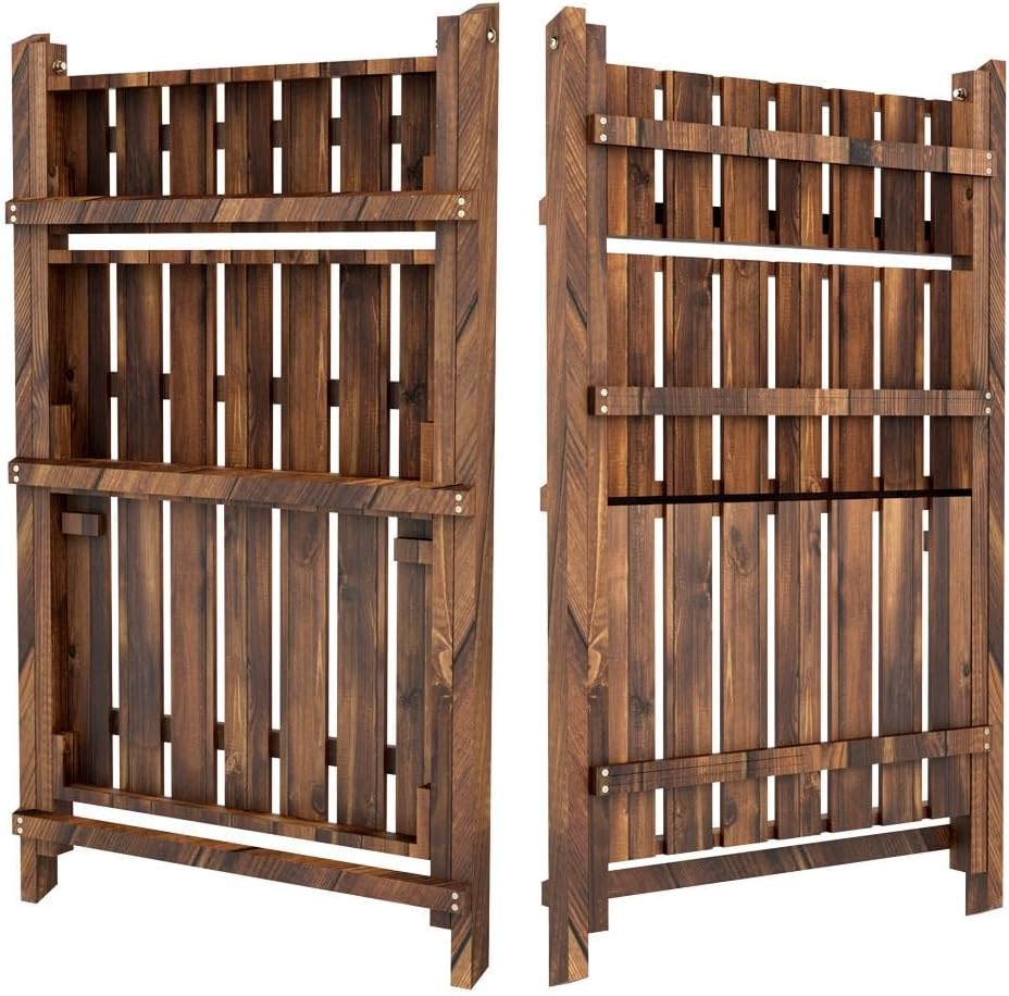 Yaheetech Wooden Plant Stand, 3 Tier Plant Stand, Foldable Ladder Shelves | Ladder Plant Stand & Outdoor Plant Shelf with Wall-Leaning Design for Living Room, Bedroom, Balcony or Patio; Simple Assembly