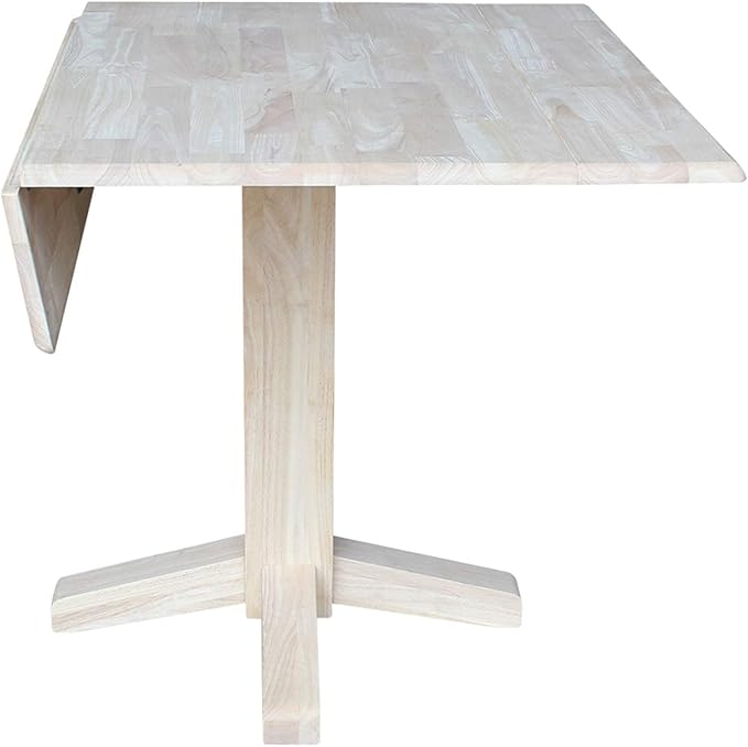 IC International Concepts 36" Square Dual Drop Leaf Dining Table Solid Real Wood, Sturdy Parawood, 36"W x 36"D x 30"H, Unfinished