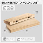 Homeforia 16 inch Natural Floating Shelf, High End Solid Real Wood 16inch Small Floating Shelves for Wall Mounted, Natural Wooden Floating Shelves, Heavy Duty Bracket, 16 X 6.5 X 1.75 in, Set of 2