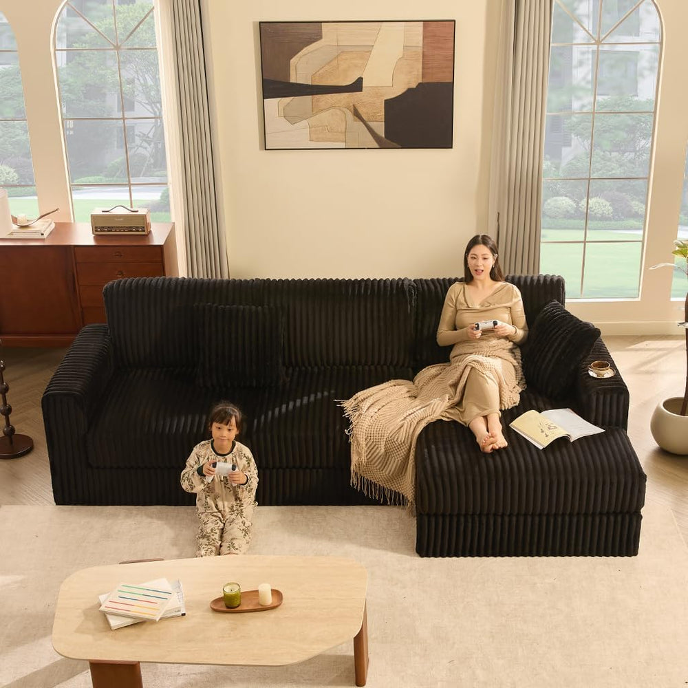 GOSUHI 113" L-Shaped Cloud Couch, Modular Sectional, Deep Seats, Black |...