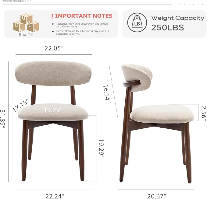 COLAMY Wooden Dining Chairs Set of 6, Modern Fabric Upholstered Dining Room Chair, Farmhouse Kitchen Side Chairs with Foot Pegs, Beige