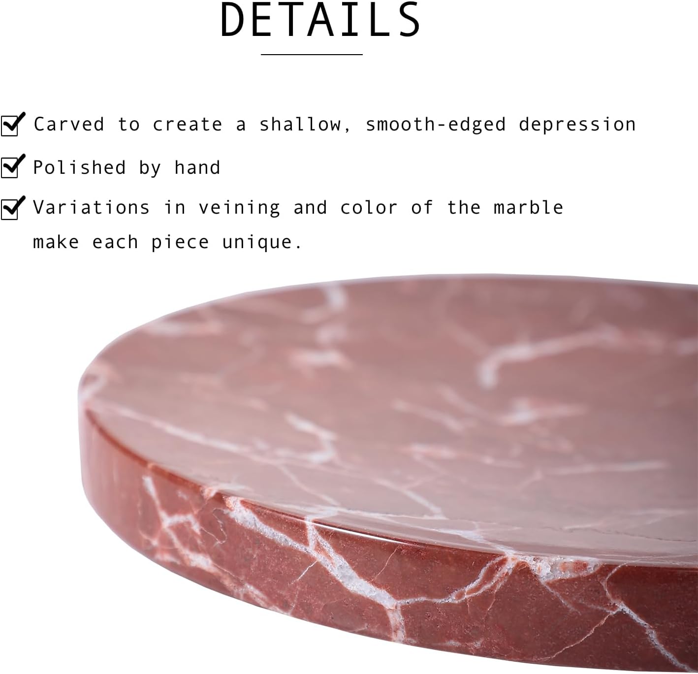 8 Inch Natural Marble Jewelry Ring Dish Tray for Women Home Decor | Real French Red Marble, multi-purpose tray for jewelry, keys, candies & nuts, lovely nightstand decorative gift for ladies