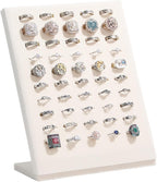 Ring Display Stand, Velvet Ring Holder, 50 Slots Rings Organizer Jewelry Display Tray, L-Shaped Jewelry Organizer Stand for Rings Earrings Selling (2, Beige)