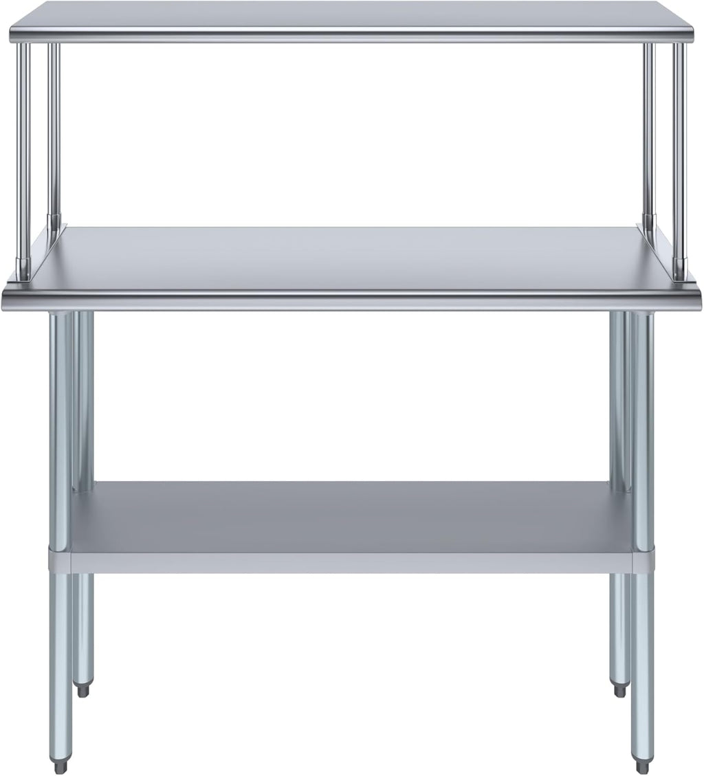 Stainless Steel Work Table with Wide Single Tier Overshelf | Metal Kitchen Prep Table & Shelving Combo (14" x 48" Work Table + 12" Overshelf)