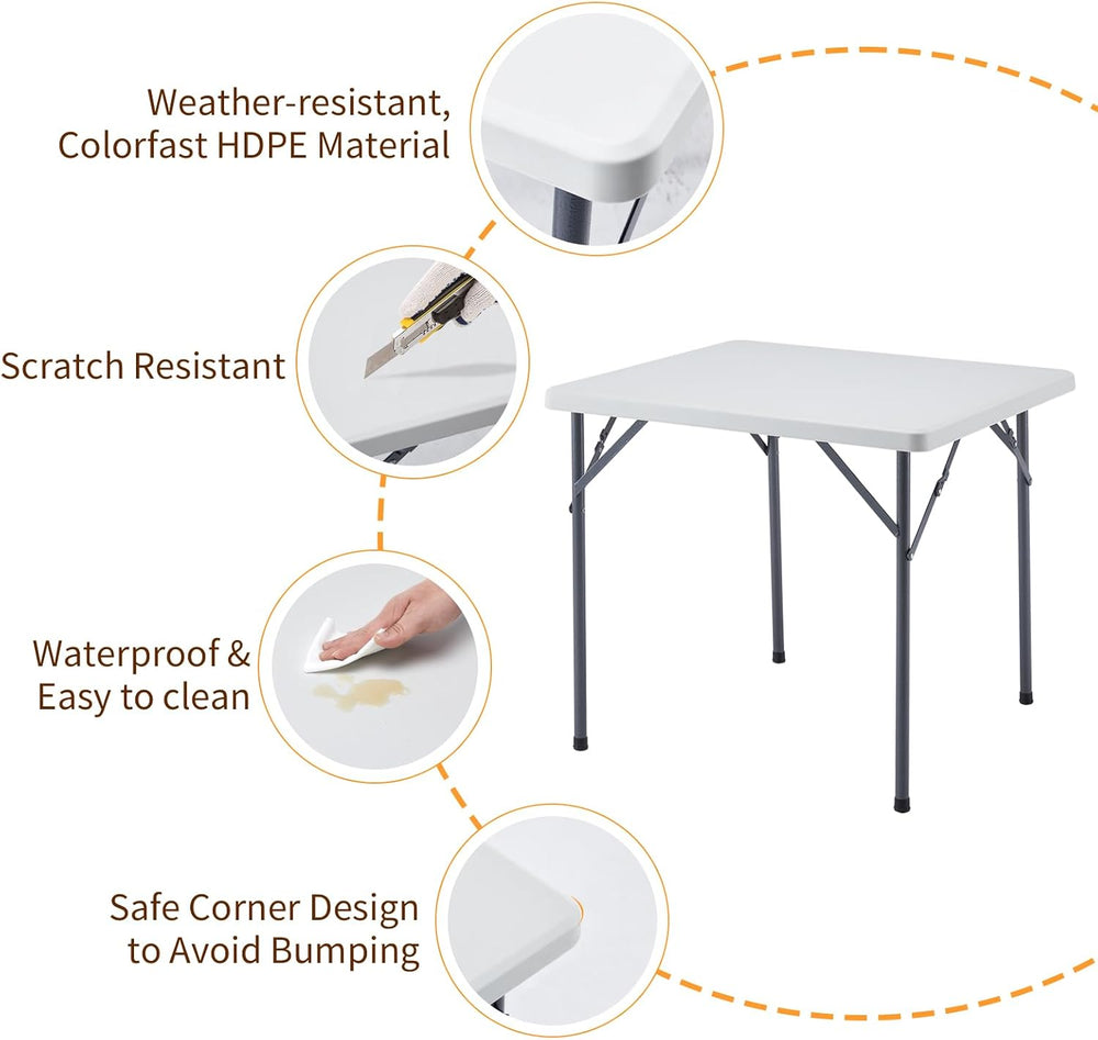 BOOSDEN 32 Inch Square Folding Table, Lightweight Card Table for Indoor Outdo...