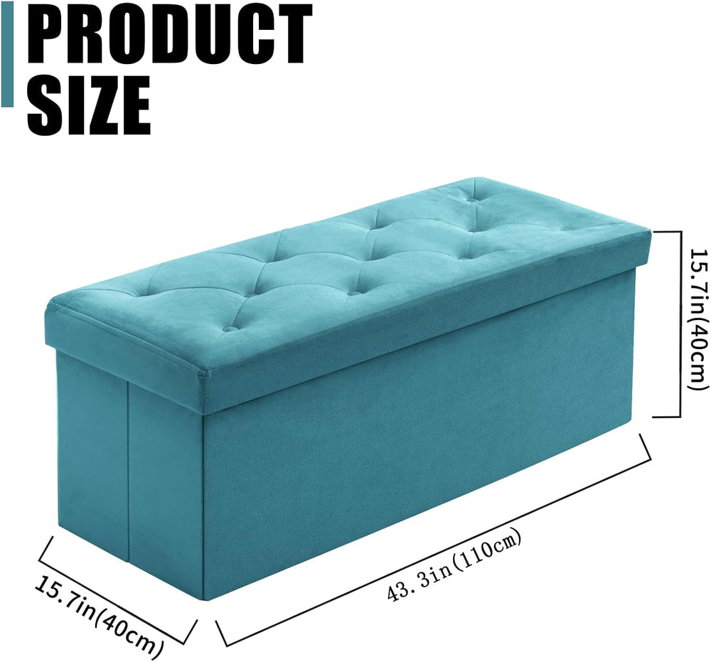 BRIAN & DANY 43 Inches Folding Storage Ottoman Bench, Velvet Ottoman with...