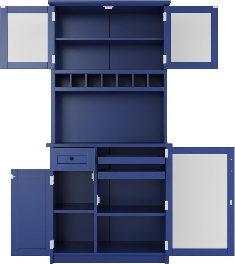 Freestanding Kitchen Pantry with Drawer, Adjustable Shelves & Wine, Blue ...