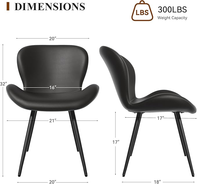 Nalupatio Dining Chairs Set of 4, Modern Dining Room Chairs Comfy Backrest Thick Upholstered Kitchen Chairs 19IN Height with Metal Legs Black（Pu Leather）