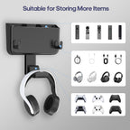 Adhesive Remote Control Holder Wall Mount with Headset Hanger, 3 in 1 Organizer TV/Fan Remote Caddy with Hook for Headphone, No Drill Controller Storage Bracket, Bed Wall Rack for Multiple Remote