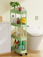 LEHOM 5.1" Slim Storage Cart - 4 Tiers Bathroom Organizer Mobile Shelving Unit Storage Rolling Utility Cart Slide Out Organizer for Kitchen Bathroom Laundry Narrow Places, Green