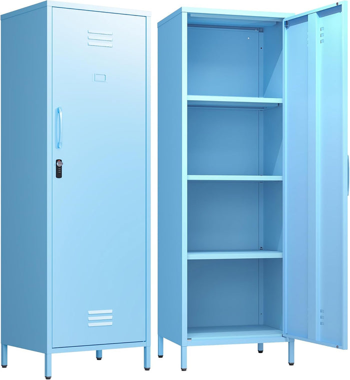 Metal Locker Storage Cabinets 59.06"H Sky Blue Locking File Cabinets Kitchen Food Pantry Cabinet with 2 Doors and Shelves for Dining Room, Living Room,Bathroom Office,Home,Garage, Gym, School