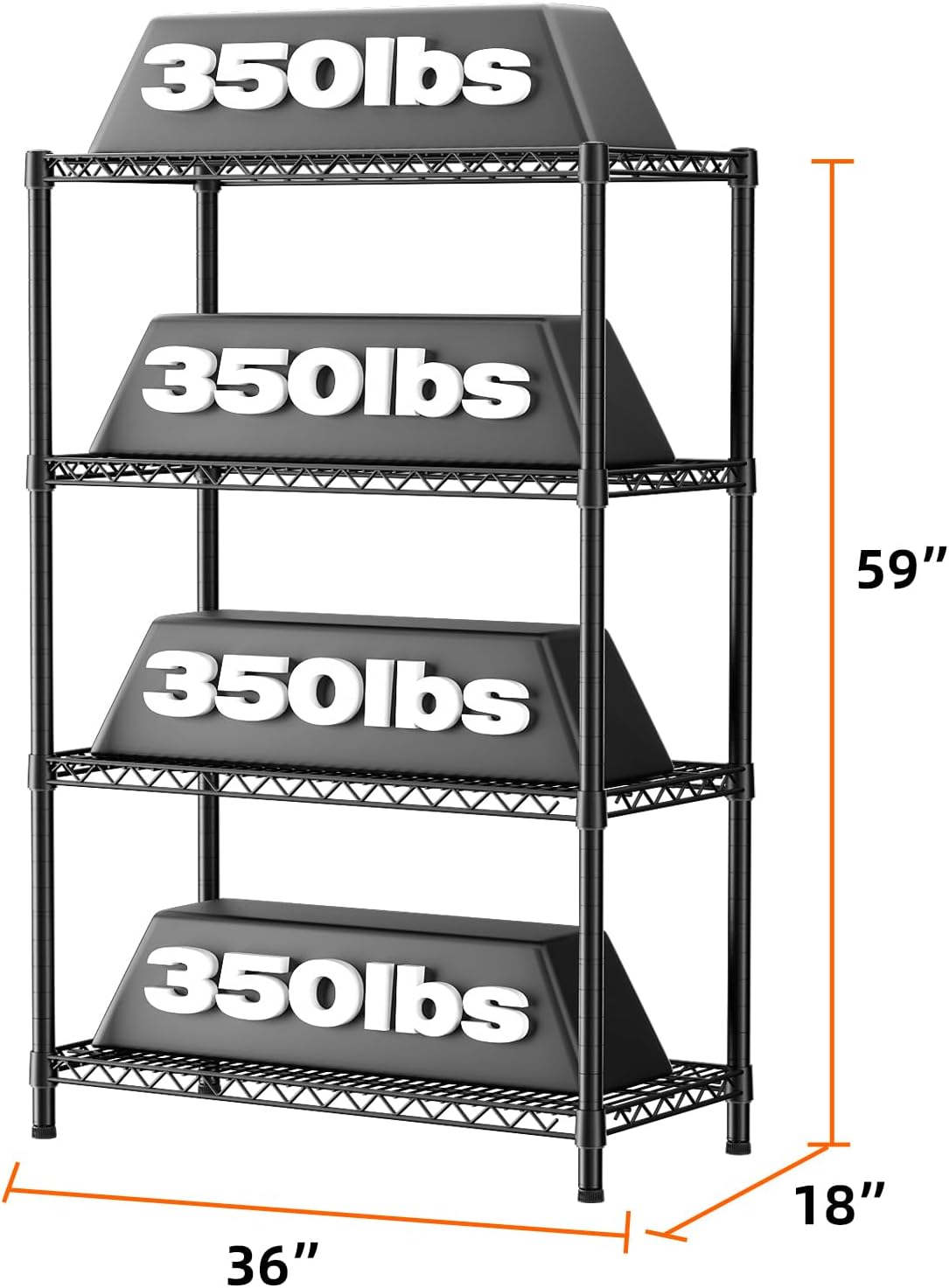 SINGAYE 4 Shelves Wire Storage Shelf 1400LBS Heavy Duty Storage Shelving Unit Metal Organizer Wire Rack Shelving 18" Dx36 Wx59 H Black