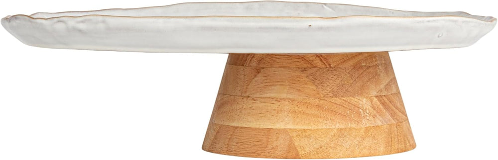 Bloomingville Acacia-Base Stoneware Elegance Pedestal, White