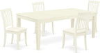 East West Furniture LGDA5-LWH-C 5 Piece Dining Room Table Set Includes a Rectangle Kitchen Table with Butterfly Leaf and 4 Linen Fabric Upholstered Dining Chairs, 42x84 Inch, Linen White