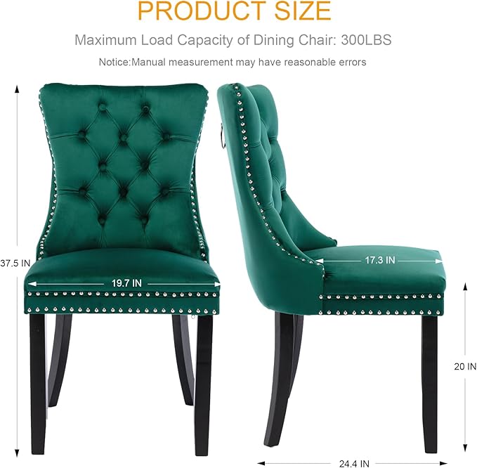 Velvet Dining Chairs Set of 6, Tufted Upholstered Dining Room Chairs with Bac...