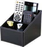 KINGFOM Remote Control Holder with 3 Compartments Pu Leather Remote Caddy Desktop Organizer Store Brush, Pencil, TV Guide, DVD, CD, Blu-Ray, Media Player, Heater Controllers(Black)