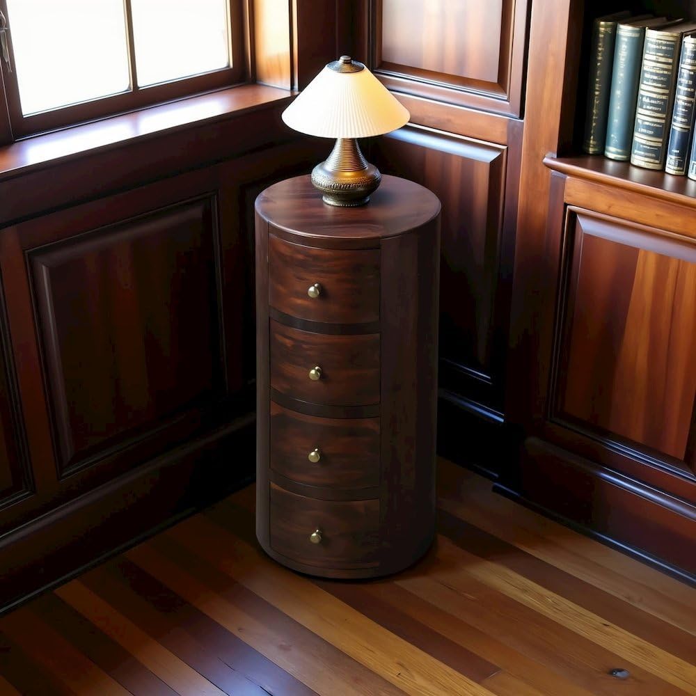 Starlight Canyon Home Round End Table with Storage – Wooden Side Table with 4...