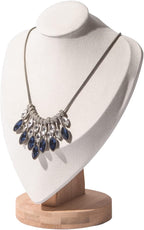 Coward Bamboo Necklace Display Chain Bust Stand Holder For Show Jewelry Organizer Model (beige velvet, 9.2")