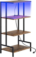 4-Tier AV Media Stand with Power Outlet and LED Lights,Wooden Stereo Stand Cabinet,Game Console Shelf for Small Space,Audio Rack Stand Tower Ideal for Video DVD Players,Xbox
