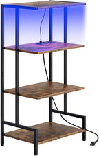 4-Tier AV Media Stand with Power Outlet and LED Lights,Wooden Stereo Stand Cabinet,Game Console Shelf for Small Space,Audio Rack Stand Tower Ideal for Video DVD Players,Xbox