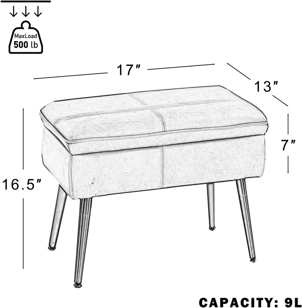 Square Storage Ottoman Upholstered Vanity Accent Stool Cognac Brown | Square ...