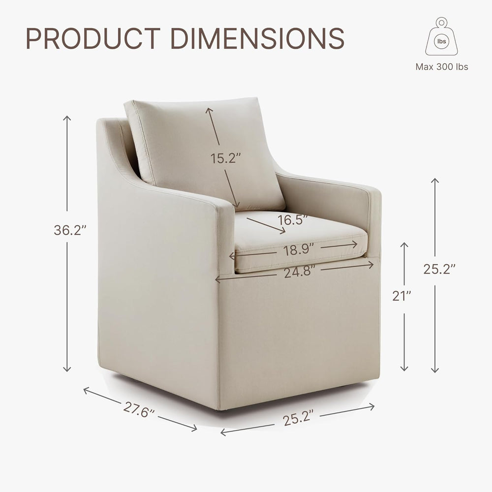 KISLOT Upholstered Dining Chairs with Casters Modern Side Armchair with Rolle...