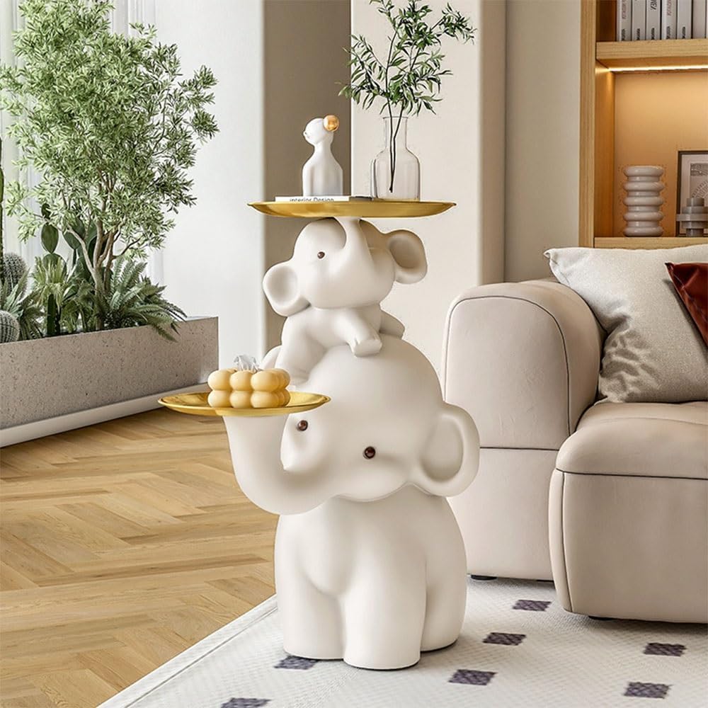 Elephant Shaped Side Table with Two Trays, Stylish Resin End Tables, Cute Sma...