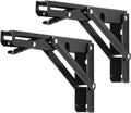 YUMORE Folding Shelf Brackets, 8 Inch Heavy Duty Collapsible Shelf Bracket, Black DIY L Bracket for Workbench Folding Table Hinge, Max Load: 300lb, 2 Pack