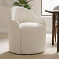 Upholstered Dining Chairs with Casters, No Assembly Modern Dining Room Chairs Accent Vanity Chair with 5 Wheels & Round Backrest for Bedroom, Living Room, Dressing, Linen Fabric, Set of 1