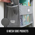 GORILLA GRIP Large Capacity Closet Organizer, 5 Deep Shelves, Holds 50lbs, Over the Door Organizers 6 Mesh Pockets, Shelf Storage for Clothes Crafts Dorm Essentials, 3 Metal Hooks, 58x15 Inches, Gray